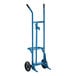 A blue Lavex heavy-duty steel drum hand truck with black wheels.