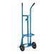 A blue Lavex heavy-duty steel drum hand truck with black wheels.