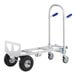 A silver Lavex hand truck with blue handles and pneumatic wheels.