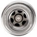 A close-up of the T&S B-0970-FE Atmospheric Back Flow Preventer, a circular stainless steel metal object with holes.
