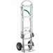 a silver hand truck with black wheels