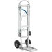 a silver hand truck with black wheels