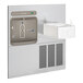 A wall-mounted bottle filling station and water fountain combination unit.