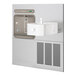 A wall-mounted bottle filling station and water fountain combination unit with a stainless steel finish.