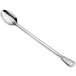 A stainless steel basting spoon with a perforated handle.