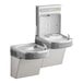 A light gray bi-level drinking fountain with a hands-free bottle filling station.