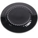 A Fineline Silver Splendor black plastic plate with silver spiral bands.