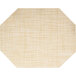 A beige woven vinyl octagon shaped placemat with a basketweave design.