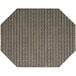 A close-up of a Front of the House Urban Mocha woven vinyl octagon placemat with a brown and black pattern.