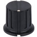 A black plastic knob with a white stripe.