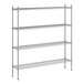 A wireframe of a Regency stainless steel shelving unit with four shelves.