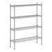 A wireframe of a Regency chrome metal shelf kit with four shelves.