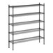 A black metal Regency wire shelving unit with four shelves.