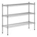 A wire shelving unit with three shelves.