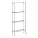 A wireframe of a Regency chrome metal shelving unit with four shelves.