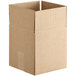 A close-up of a Lavex Kraft cardboard box with a cut out top.