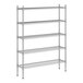 A wireframe of a Regency stainless steel shelving unit with four shelves.