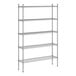 A wireframe of a Regency stainless steel shelving unit with four shelves.