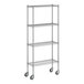 A wireframe of a Regency chrome 4-shelf kit with wheels.