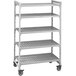 A grey Cambro Camshelving® Premium mobile shelving unit.