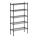 A black Regency wire shelving unit with four shelves.