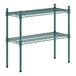 A green metal Regency shelf kit with two shelves.