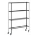 A black Regency wire shelving unit with wheels.