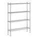 A wireframe of a Regency stainless steel shelving unit with four shelves.