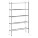 A wireframe of a Regency chrome wire shelving unit with four shelves.