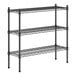 A black metal Regency 3-shelf kit for a metal shelving unit.