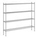 A wireframe of a Regency chrome stationary metal shelving unit with four shelves.