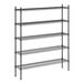 A black metal Regency shelving unit with five shelves.