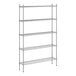 A wireframe of a Regency chrome metal shelving unit with four shelves.