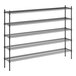 A black Regency metal wire shelving unit with five shelves.