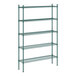 A green metal wire shelving unit with five shelves by Regency.