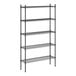 A black metal Regency wire shelving unit with four shelves.