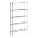 A wireframe of a Regency stainless steel metal shelving unit with four shelves.