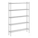 A wireframe of a Regency chrome metal shelving unit with five shelves.