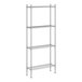 A wireframe of a Regency stainless steel metal shelf kit with four shelves.