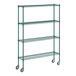 A green wire Regency 4-shelf kit with casters.