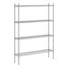 A white wireframe of a Regency metal shelving unit with four shelves.