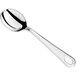 A Visions heavy weight silver plastic soup spoon with a silver handle.