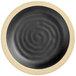 A black melamine plate with a medium ivory rim.