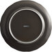 An Acopa Condesa matte black porcelain plate with a silver rim.