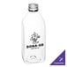 A customizable clear plastic square Milkman bottle with a logo on it.