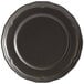 A black Acopa Condesa porcelain plate with a scalloped edge and wide rim.