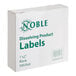 A white box of Noble Products white dissolving product labels with green text.