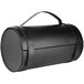 A black round bag with a handle.