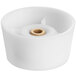 A white plastic circular bushing with a hole in the center for a wooden handle.
