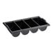 A black plastic Choice cutlery box with four compartments.